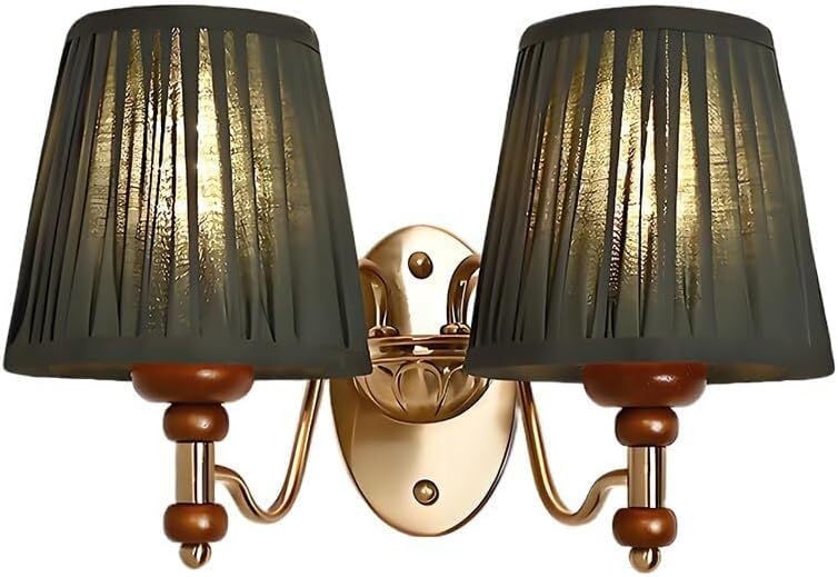 Aplique pared moderno estilo retro con pantalla tela blanca/verde. Lámpara hierro dorado. Ideal for crear un ambiente acogedor en interiores.(Grey,2-lights)-Sofagethut