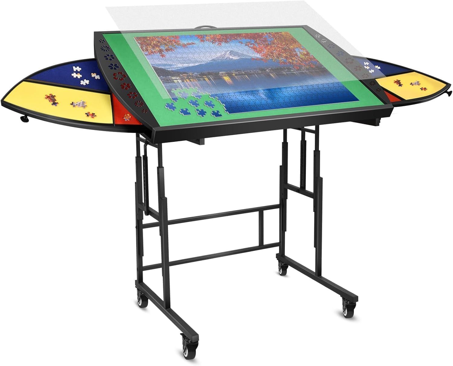 Mesa de Rompecabezas con 6 Cajones, Tablero de Rompecabezas de con Patas, 4 Ruedas y 4 ángulos de Inclinación/10 Ajustes de Altura, Mesa Puzzle de 1500 Piezas con Cubierta para Adultos-Sofagethut