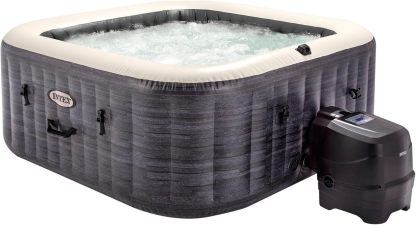 Intex Spa hinchable cuadrado Greystone Deluxe 4 personas, 175x175x71 cm, Calentador 2.200 W, Burbujas aire caliente, Clorador salino, Depuradora con filtro S2 (1.741 l/h), Accesorios incluidos (55093)-Sofagethut