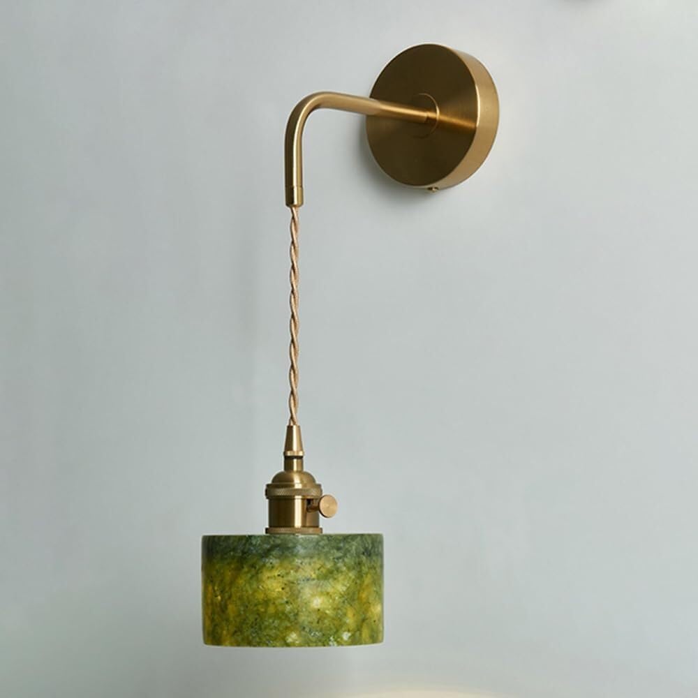 Aplique pared moderno verde retro jade, minimalista, con pantalla cilíndrica piedra. Lámpara pared contemporánea con cableado directo y interruptor perilla, ideal(B)-Sofagethut