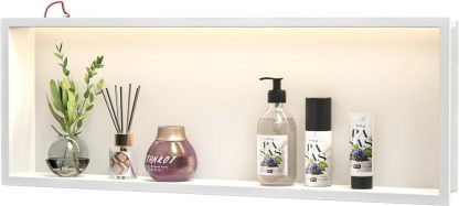 Ducha de pared de acero inoxidable con LED, estante de ducha empotrada, doble capa, nicho de baño, 60 cm x 30 cm, sin necesidad de baldosas, color negro-Sofagethut