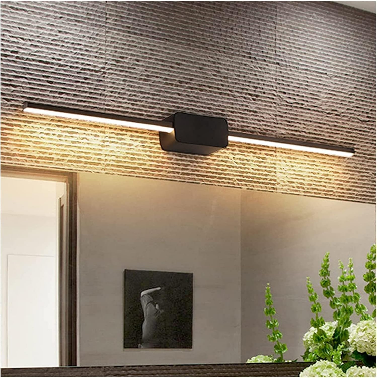 Espejo de luz simple, luces frontales de espejo, moderno, Compatible with apartamento, baño, tocador, lámpara de maquillaje, lámpara de espejo negra(Warm Light,41cm)-Sofagethut