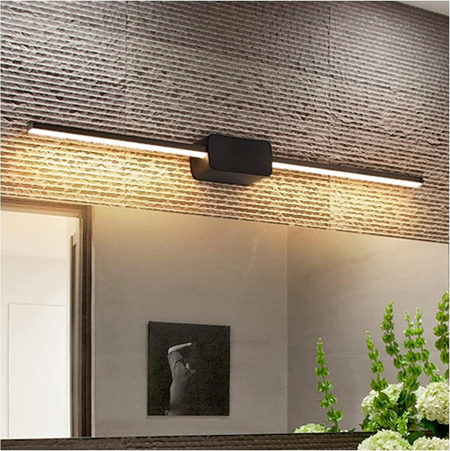 Espejo de luz simple, luces frontales de espejo, moderno, Compatible with apartamento, baño, tocador, lámpara de maquillaje, lámpara de espejo negra(Warm Light,41cm)-Sofagethut