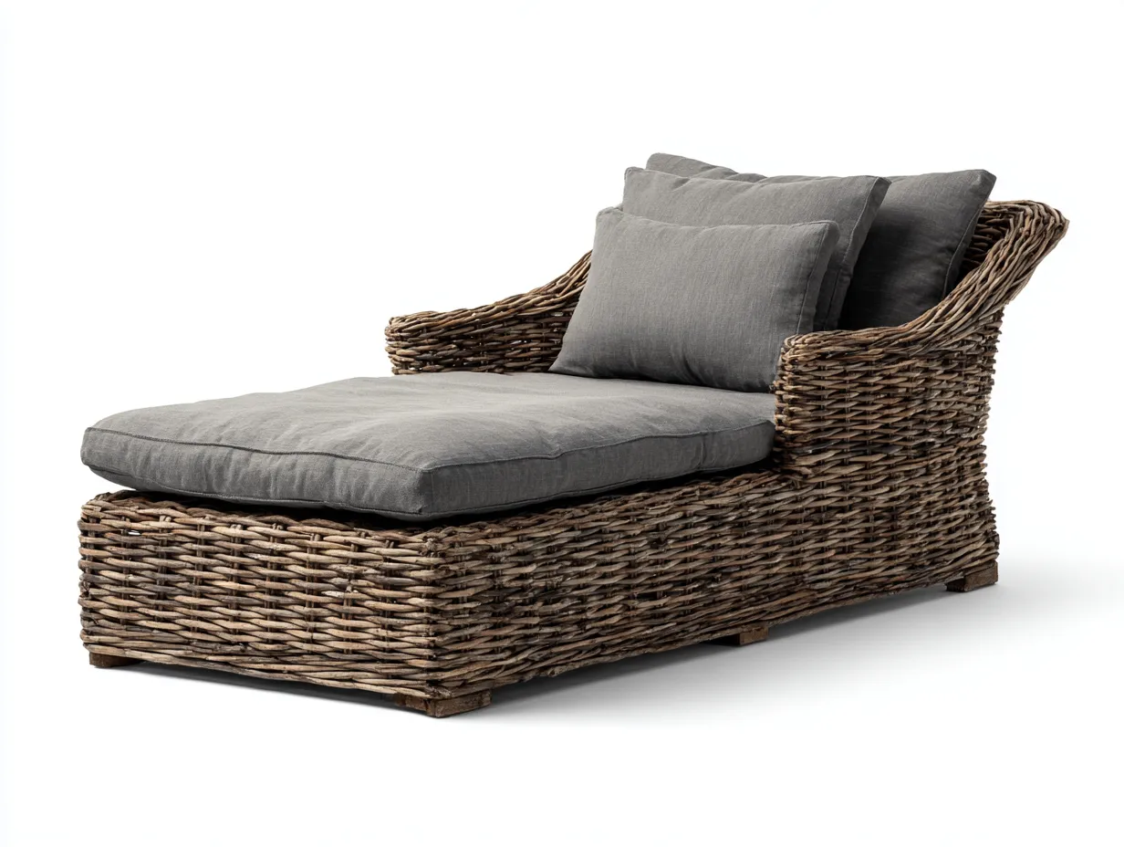 Tumbona de exterior de ratán con cojines 180x75x80 cm - gris - diseño confortable para jardín-Sofagethut