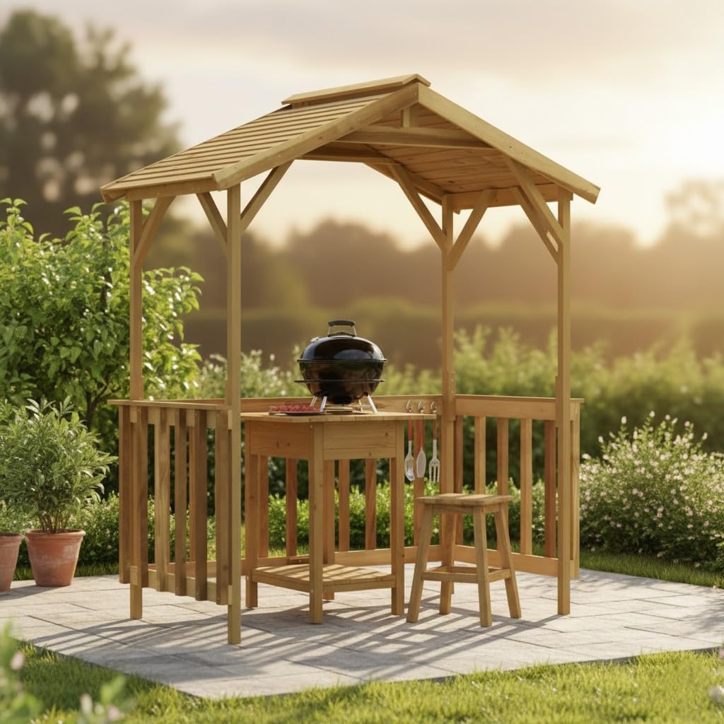 Pabellón para Barbacoa de Madera de Pino impregnada, 163,5x93x210 cm, caseta de jardín de Madera con Techo Inclinado, pérgola para barbacoas al Aire Libre y Fiestas en el jardín.-Sofagethut