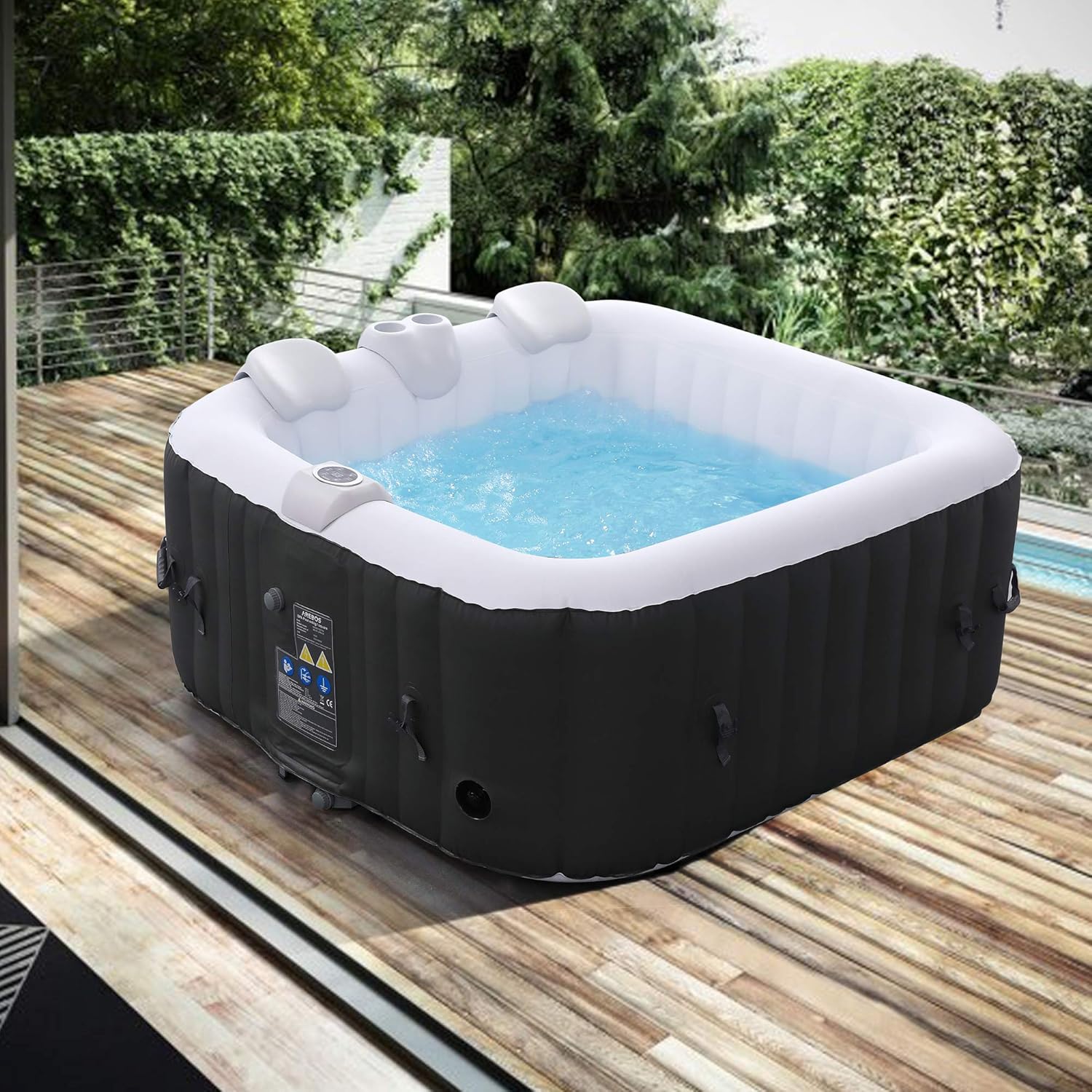 Arebos SPA Hinchable Piscina de hidromasaje | Hinchable | Cuadrada | para Interior y Exterior | 154x154cm | 4 Personas | 130 chorros de Masaje | 600 L-Sofagethut