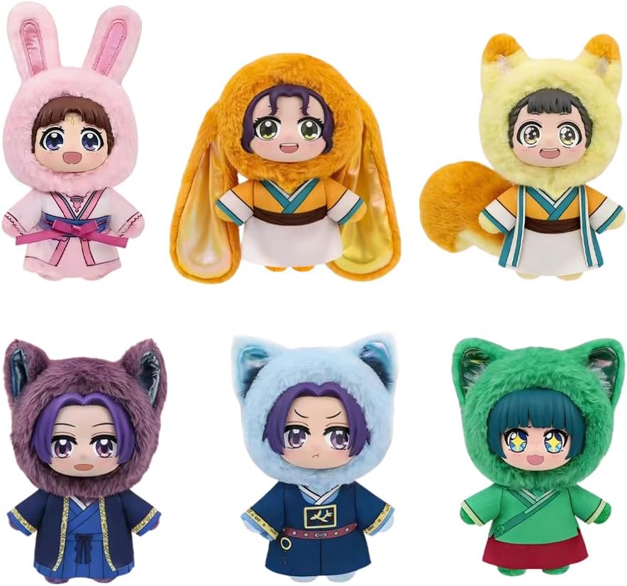 Zhongkaihua Maomao Jinshi - Figura de peluche Xiaolan/Lishu/Shisui, pijama de 13 cm, 6 piezas, figura de anime, colgante de cadena con adornos coleccionables-Sofagethut