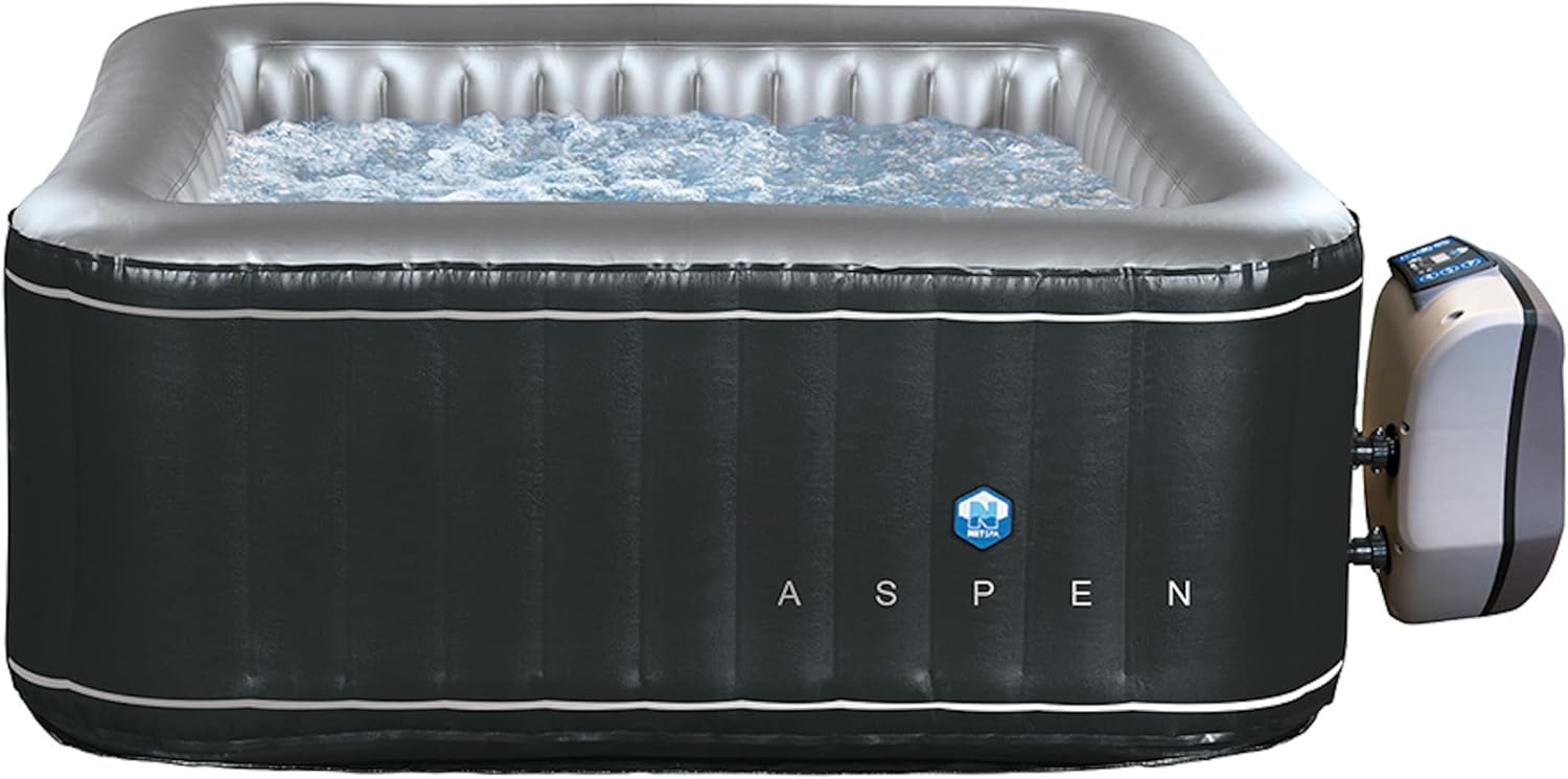 NETSPA Aspen SP-ASP130E – SPA Hinchable – 4 plazas – 700L – Dimensión 168 x 70 cm – Exterior de PVC Laminado de Piel sintética – Boquillas de Masaje 360° – Blower 650W – Forro Interior Perla-Sofagethut