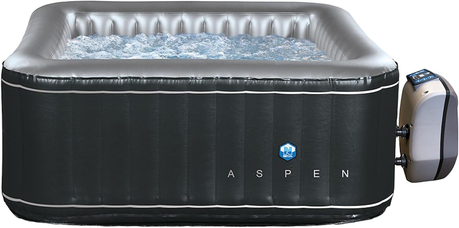 NETSPA Aspen SP-ASP130E – SPA Hinchable – 4 plazas – 700L – Dimensión 168 x 70 cm – Exterior de PVC Laminado de Piel sintética – Boquillas de Masaje 360° – Blower 650W – Forro Interior Perla-Sofagethut