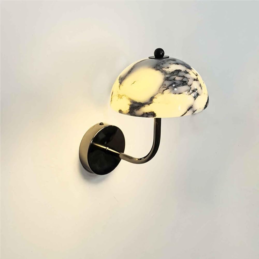 Aplique pared mármol nórdico con forma hongo y diseño texturizado, lámpara alabastro cálida con base metal, moderna lámpara pared for decoración interiores, for dormitorio, baño, sala estar y pasillo.-Sofagethut