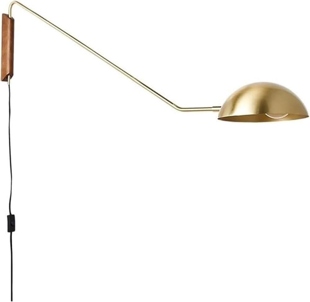 Aplique pared brazo largo minimalista industrial, moderno y sencillo, lámpara pared lectura con brazo oscilante ajustable, lámpara pared enchufable for interior del hogar, for dormitorio(Gold)-Sofagethut