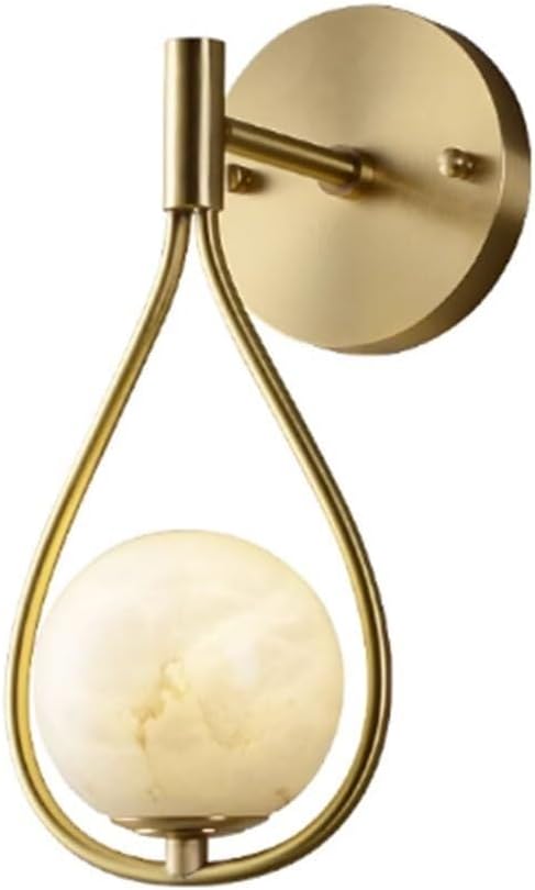 Aplique pared moderno dorado con pantalla alabastro y detalles en latón, estilo mármol antiguo. Lámpara pared for interiores, ideal for crear un ambiente acogedor en el baño o pasillo.-Sofagethut