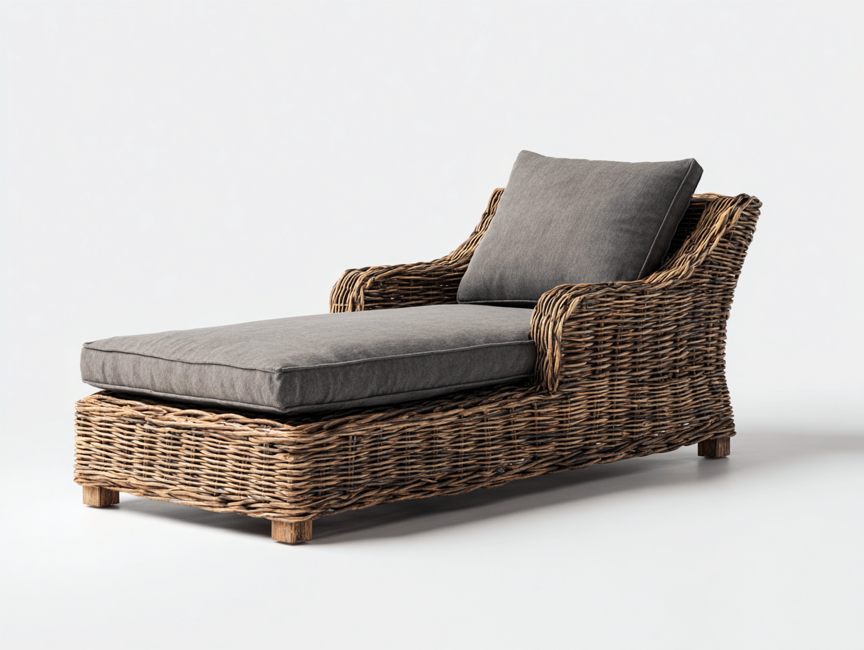 Tumbona de exterior de ratán con cojines grises 200x70x80 cm - Diseño ergonómico para jardín o terraza-Sofagethut