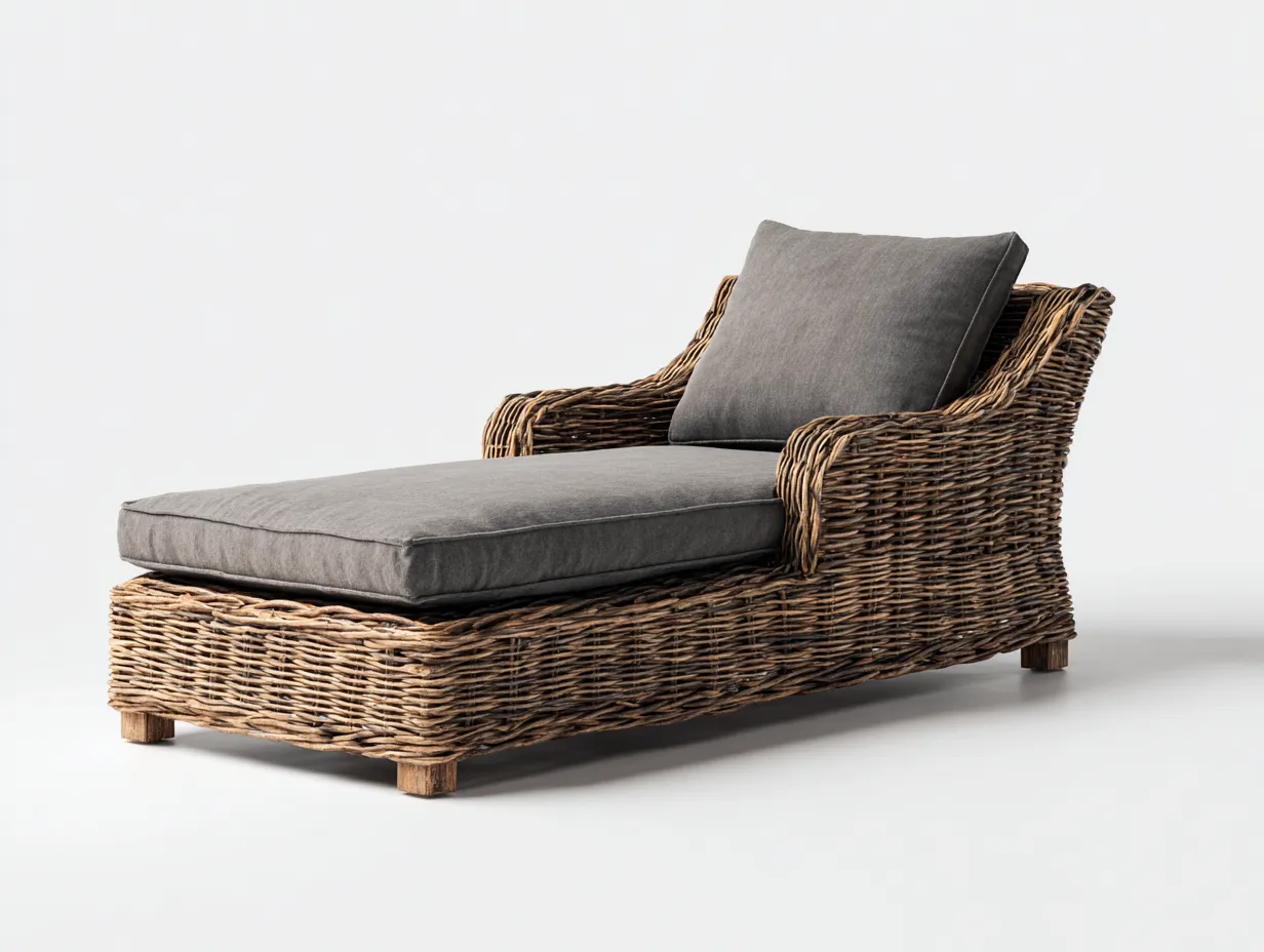 Tumbona de exterior de ratán con cojines grises 200x70x80 cm - Diseño ergonómico para jardín o terraza-Sofagethut