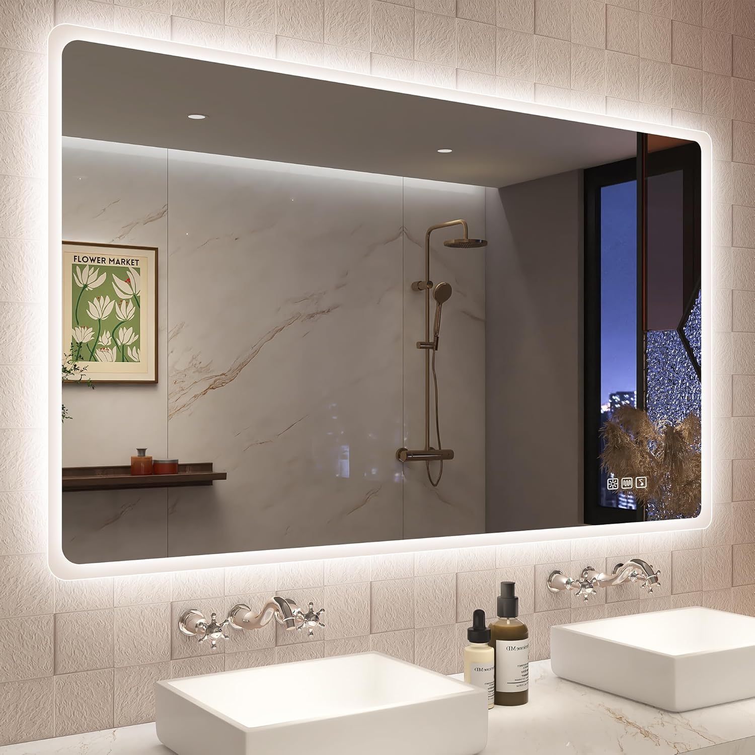 STARLEAD Espejo-Baño-con-Luz y Bluetooth 120x70cm, Espejos-Grande-de-Baño-con-LED, Antivaho, Regulable, 3 Colores Luz, Memoria, IP44, Vidrio Templado HD, Horizontal/Vertical-Sofagethut