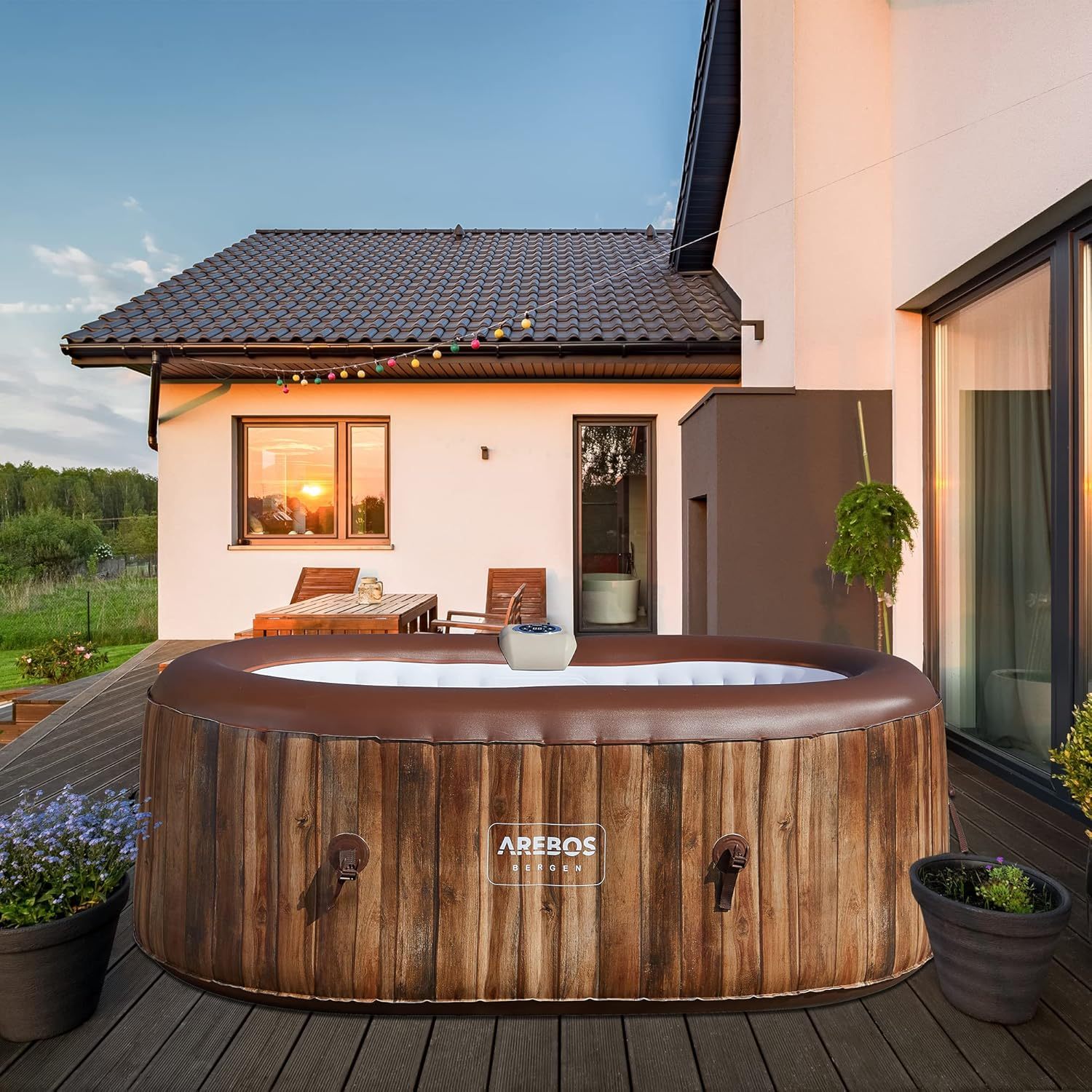 Arebos Whirlpool | SPA Hinchable | Interior y Exterior | 190x120 cm Ovalado | 2 Personas | 90 chorros de Masaje | con calefacción | 550 litros | Incl. Cubierta | Bubble SPA & Wellness Massage-Sofagethut