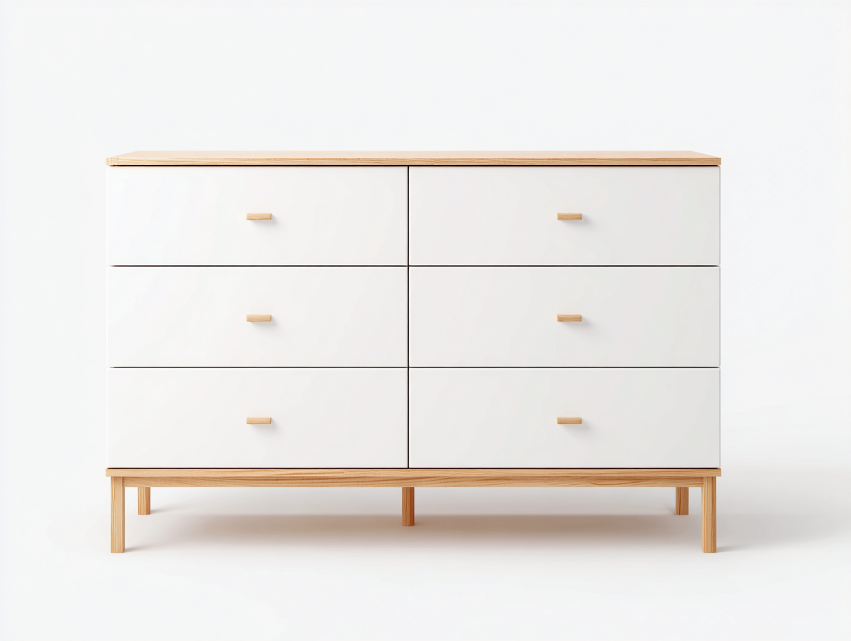 Cómoda de madera con 6 cajones 150x45x75 cm - Blanco-Madera - Diseño nórdico para dormitorio-Sofagethut