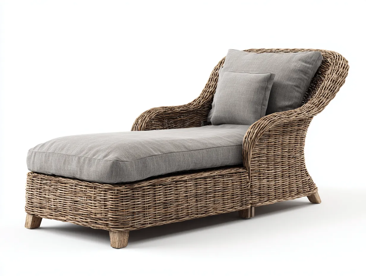 Tumbona de exterior de ratán con cojín 180x70x75 cm - Natural-gris - Diseño relajante para jardín y terraza-Sofagethut