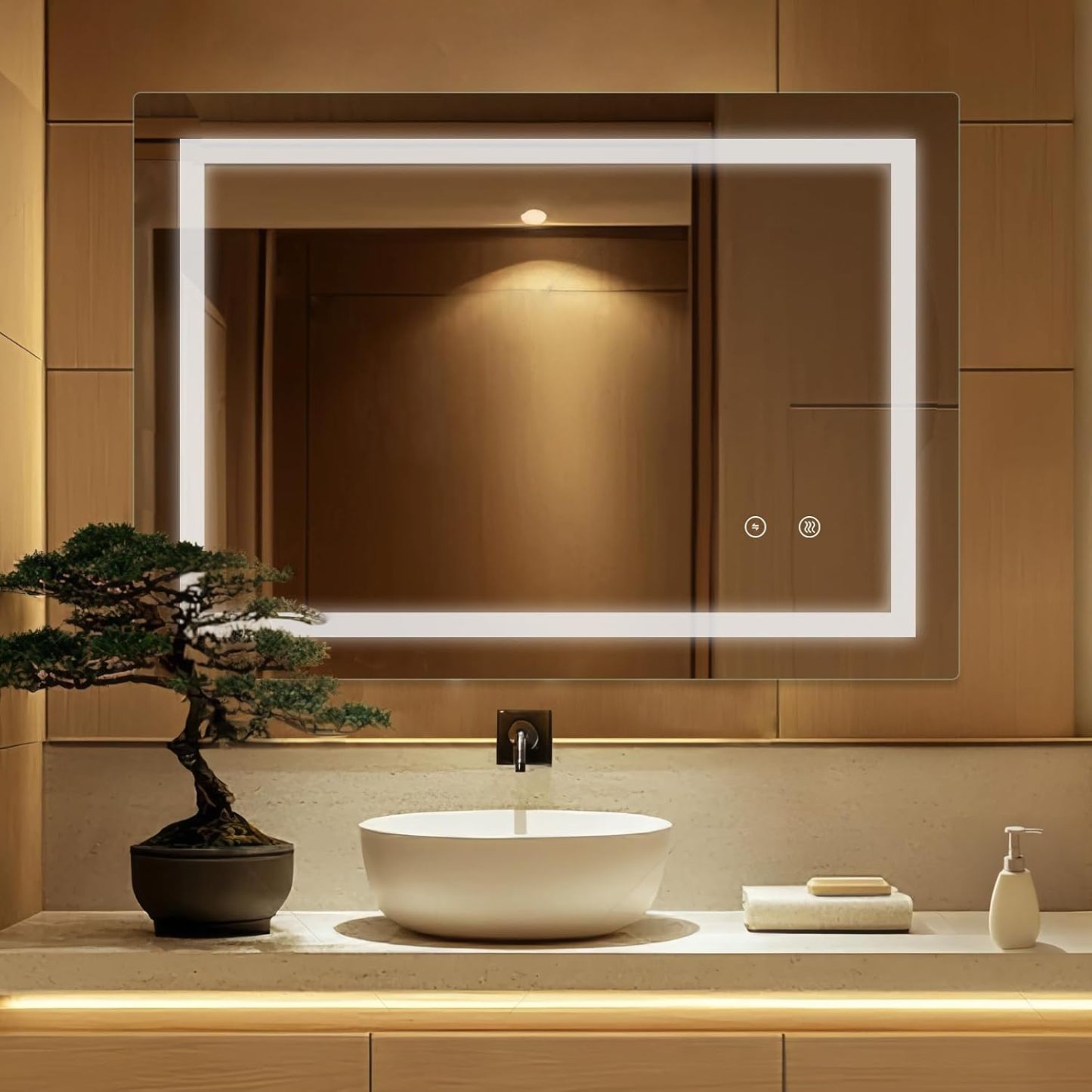 Sanitemodar Espejo Baño con Luz 80 x 100 cm, Antivaho, Luz Blanca, Interruptor Táctil-Sofagethut