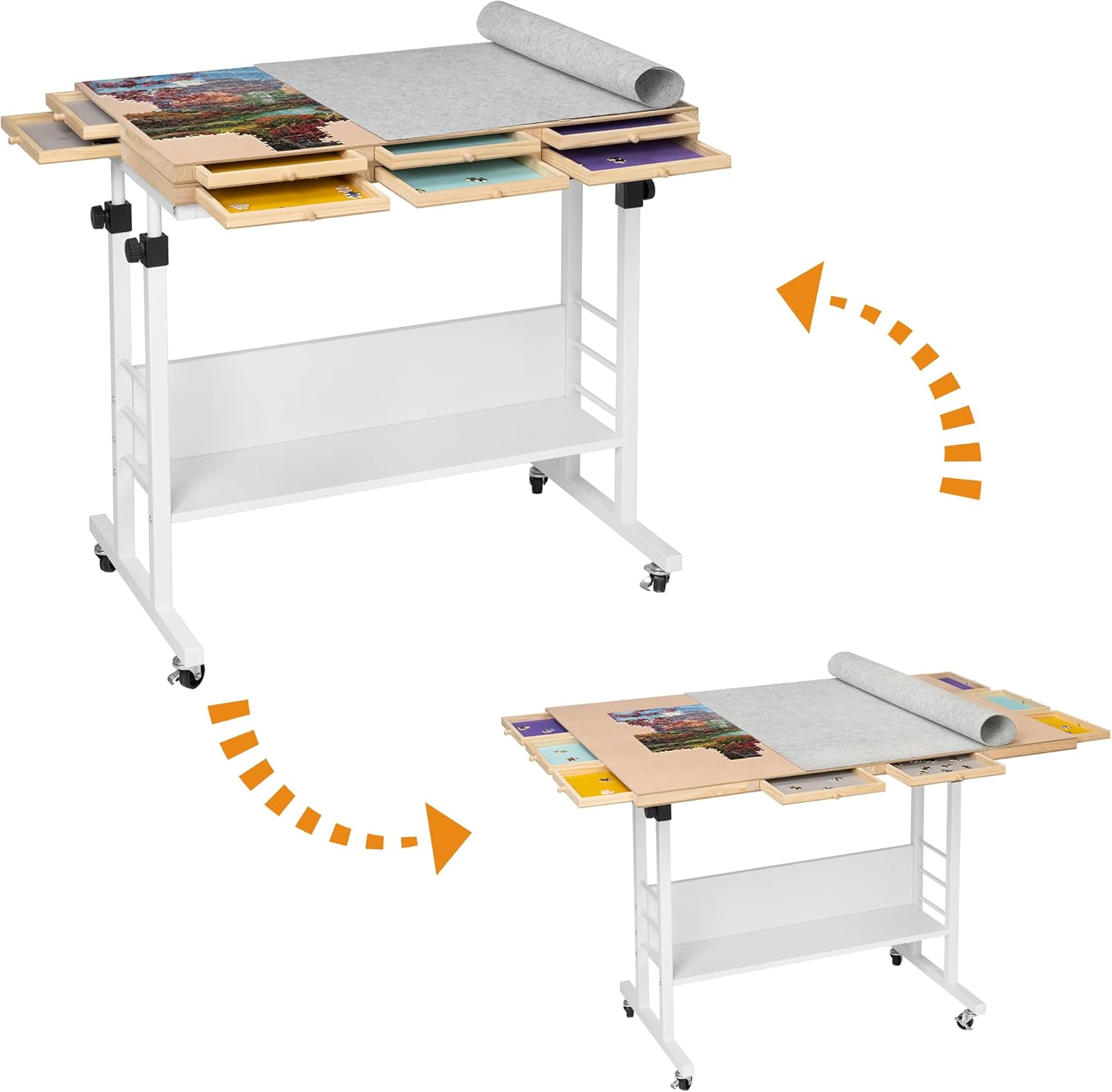 Tektalk Tablero de Rompecabezas Plegable de 2000/1500/1000 Piezas con Ajuste de Altura, Mesa de Rompecabezas con Cubierta y 8 bandejas de clasificación/cajones, Caballete de Rompecabezas con Patas-Sofagethut