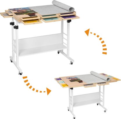 Tektalk Tablero de Rompecabezas Plegable de 2000/1500/1000 Piezas con Ajuste de Altura, Mesa de Rompecabezas con Cubierta y 8 bandejas de clasificación/cajones, Caballete de Rompecabezas con Patas-Sofagethut