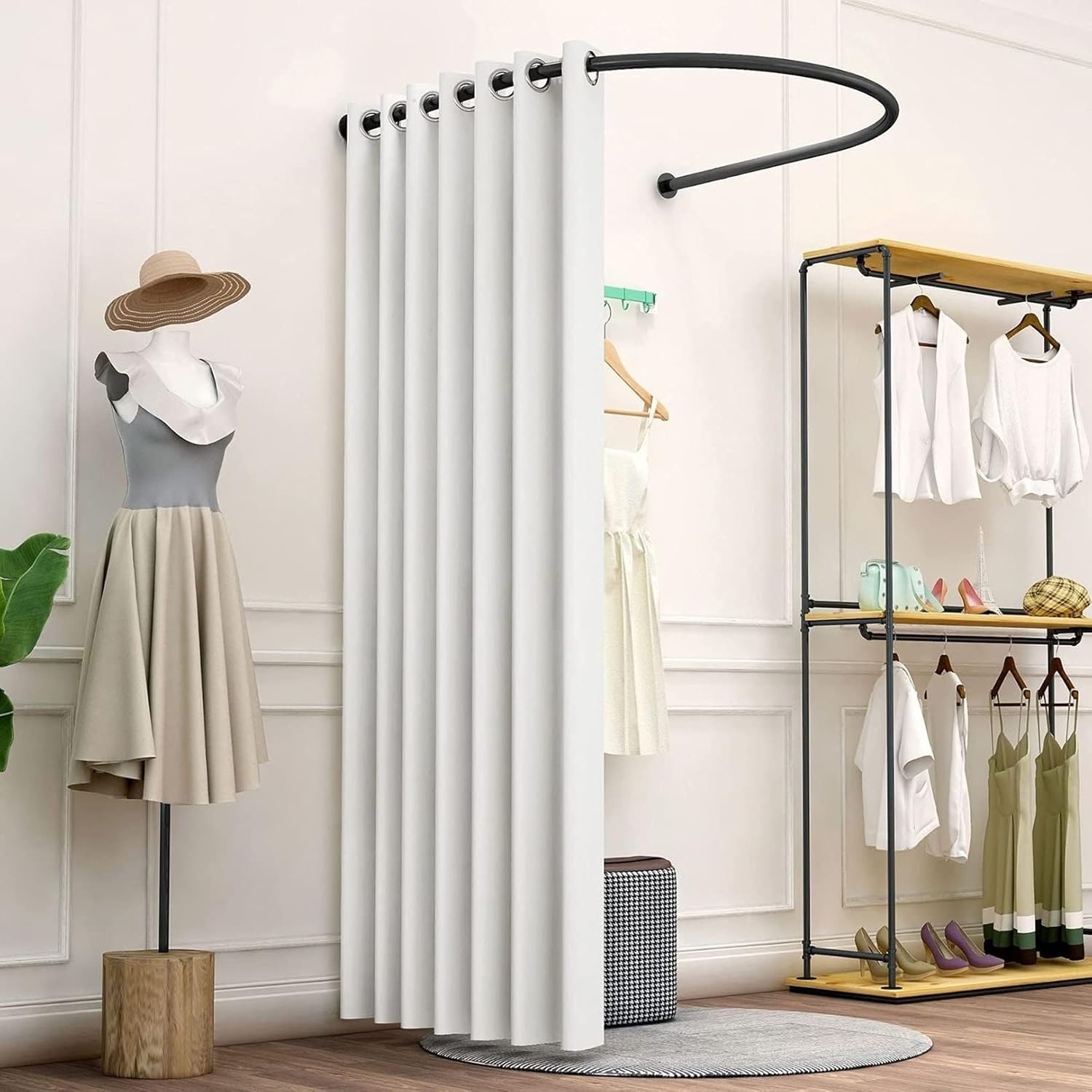 MobileTent - Separador de esquina en forma de U con barra de cortina, ideal para tiendas de ropa y centros comerciales-Sofagethut