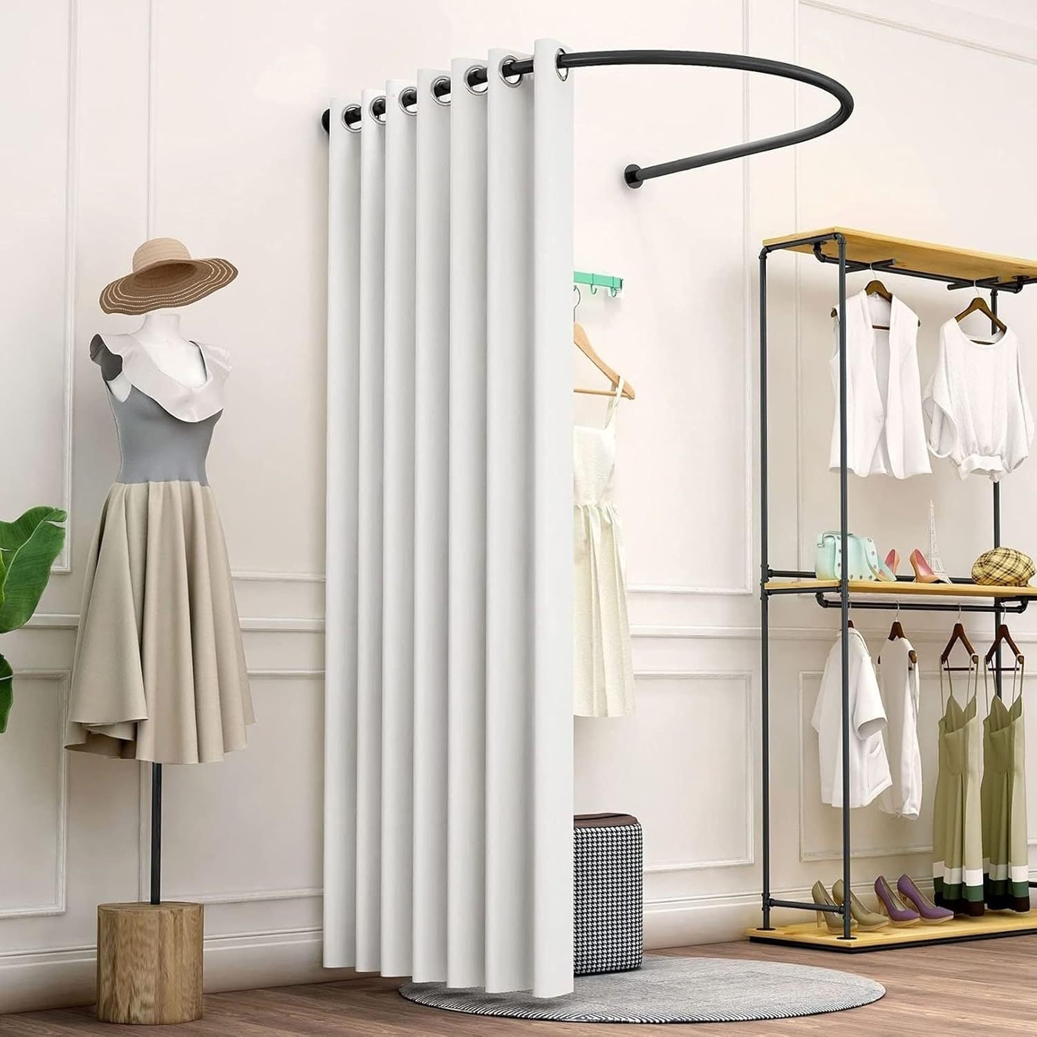 MobileTent - Separador de esquina en forma de U con barra de cortina, ideal para tiendas de ropa y centros comerciales-Sofagethut