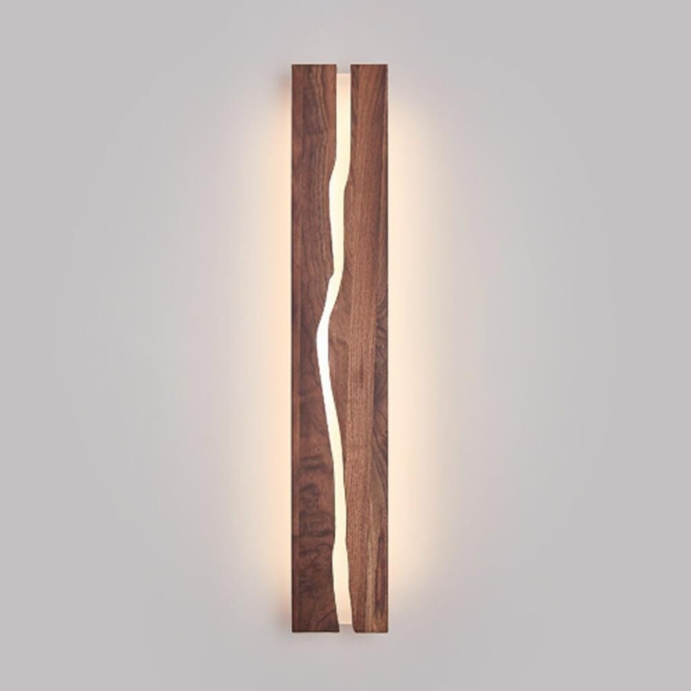 Aplique pared lineal moderno y creativo, estilo rústico, con base madera nogal, luz pared regulable 3 colores, pantalla acrílica, for decoración interior del hogar, dormitorio o pasillo.(L)-Sofagethut