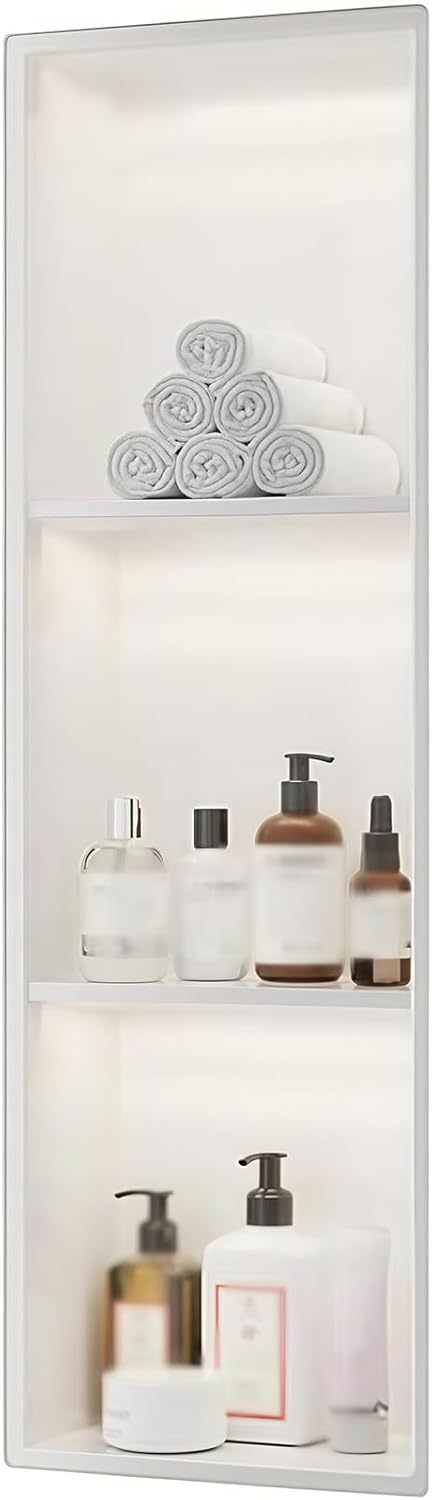 Nicho De Ducha De Acero Inoxidable, Estante Empotrado con Tiras De Luces Led, Armario Multiusos Sin Necesidad De Azulejos, Ideal para BañO, Cocina Y Sala De Estar-Sofagethut
