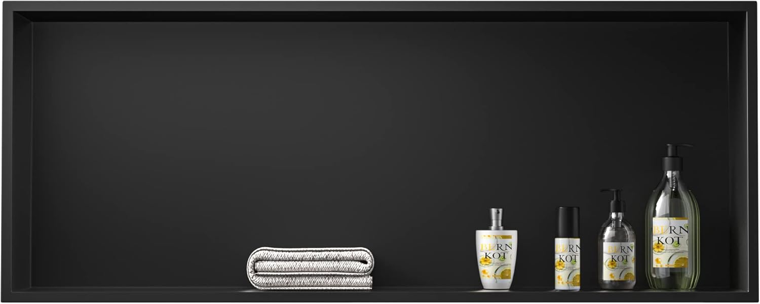 Nicho de ducha de acero inoxidable 304, 90 cm × 30 cm × 10 cm, nicho de pared negro para almacenamiento de baño, no requiere azulejos, ducha empotrada, montaje excesivo-Sofagethut