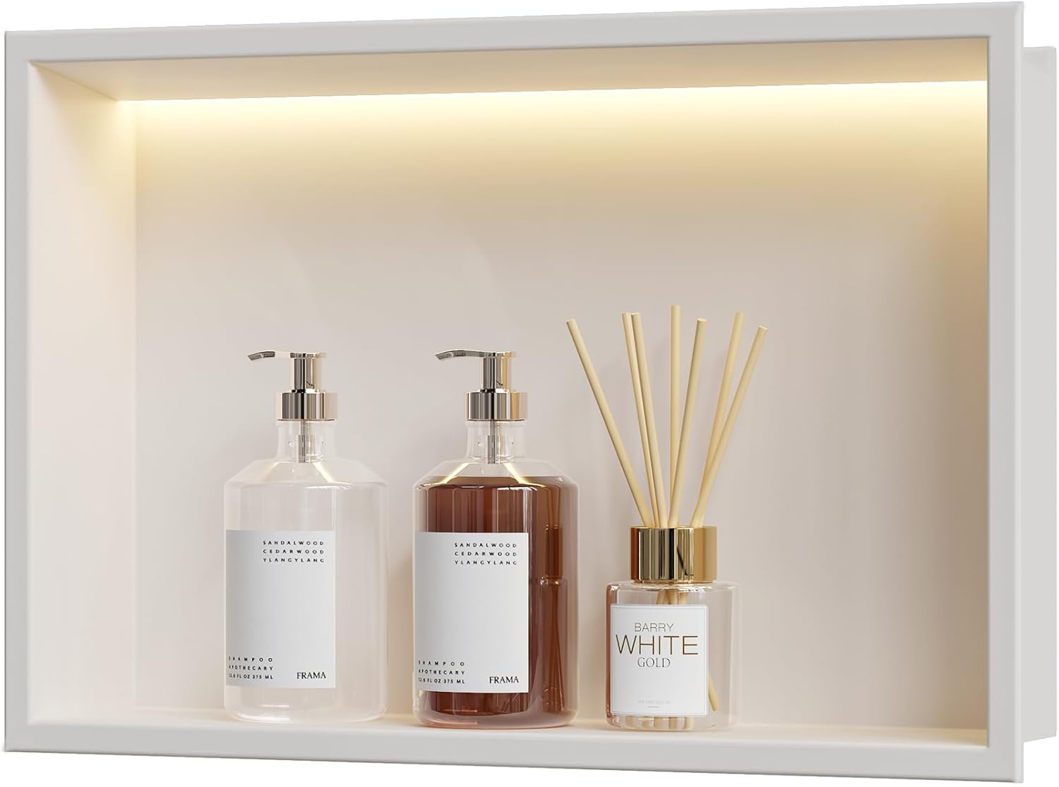 Nicho de Ducha de Pared de Acero Inoxidable con Luz LED, Nicho de Ducha Empotrado Blanco con un Solo Estante de Almacenamiento para Baño, 45 x 30 cm-Sofagethut