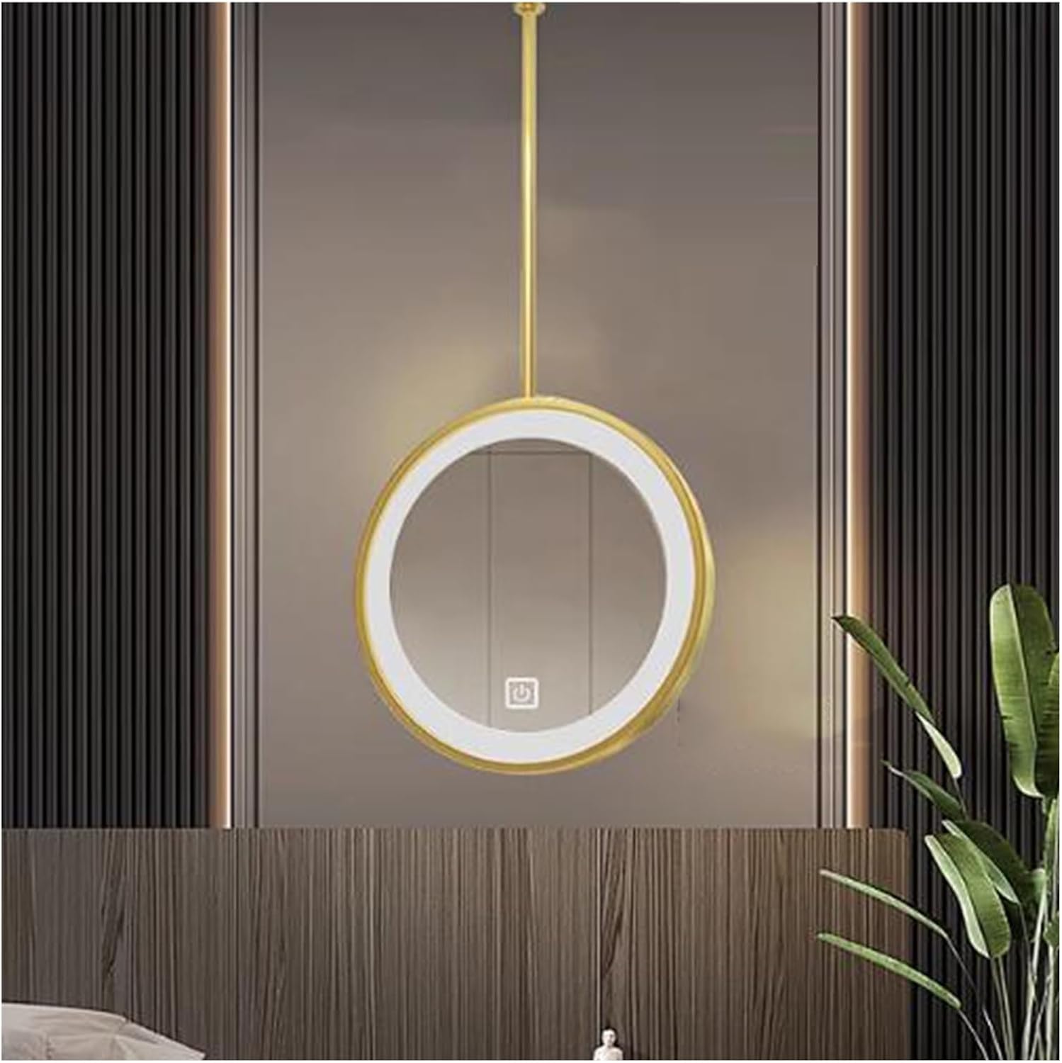 Espejo de techo LED giratorio de 360°, brillo ajustable y 3 modos de color para baño, dormitorio, pasillo, sala de estar (acabado dorado)-Sofagethut