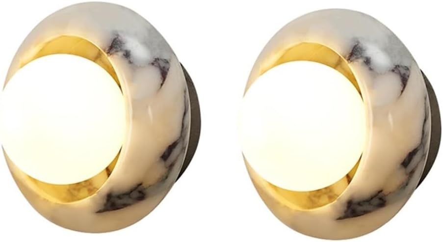 Aplique pared nórdico pequeño alabastro, estilo mediados siglo, con forma cuenco mármol. Lámpara pared minimalista alabastro for interiores, ideal for decorar el hogar(2-Pack)-Sofagethut