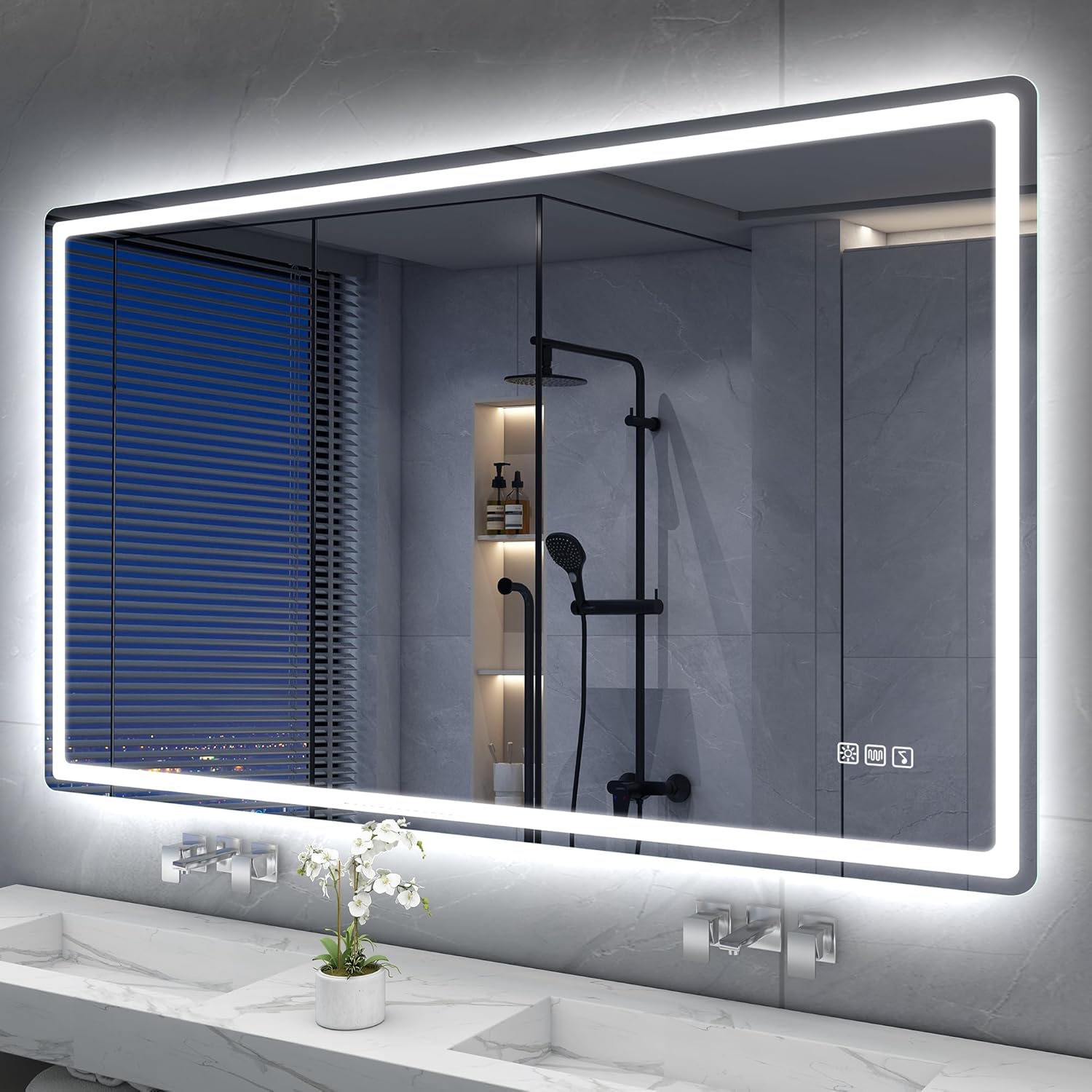 S'bagno Espejo-Baño-con-Luz 120x70cm, Espejo-Baño-LED-Bluetooth con Función Antivaho, 3000K/4000K/6500K, Regulable, Memoria, Cristal Templado HD, IP44-Espejos-de-Baño-con-LED, Horizontal/Vertical-Sofagethut