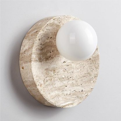 Aplique pared japonés simple circular travertino amarillo, lámpara estilo nórdico, artística piedra decorativa for interiores-Sofagethut