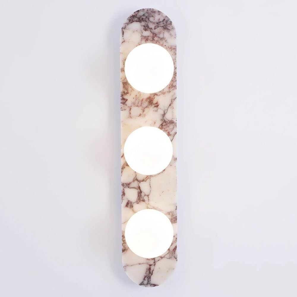 Aplique pared moderno y alargado diseño minimalista en alabastro. Aplique pared grande con detalles mármol y pantalla cristal esférica. Decoración interiores(60cm)-Sofagethut