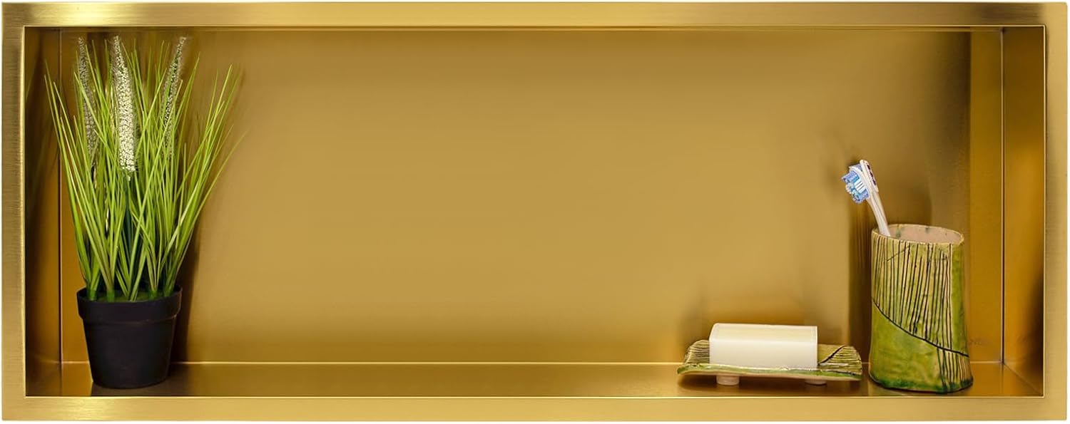 Wall-Box ONE Gold Nicho Acero Inoxidable 90x30x10cm Nicho de Ducha de Pared, Dorado, Impermeable, Instalación de Nicho Flexible, Nicho para Utensilios de Baño, Sin Azulejos-Sofagethut