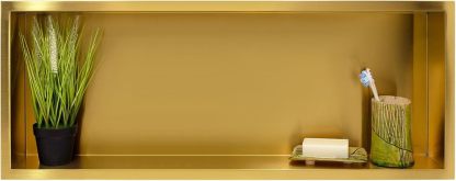 Wall-Box ONE Gold Nicho Acero Inoxidable 90x30x10cm Nicho de Ducha de Pared, Dorado, Impermeable, Instalación de Nicho Flexible, Nicho para Utensilios de Baño, Sin Azulejos-Sofagethut