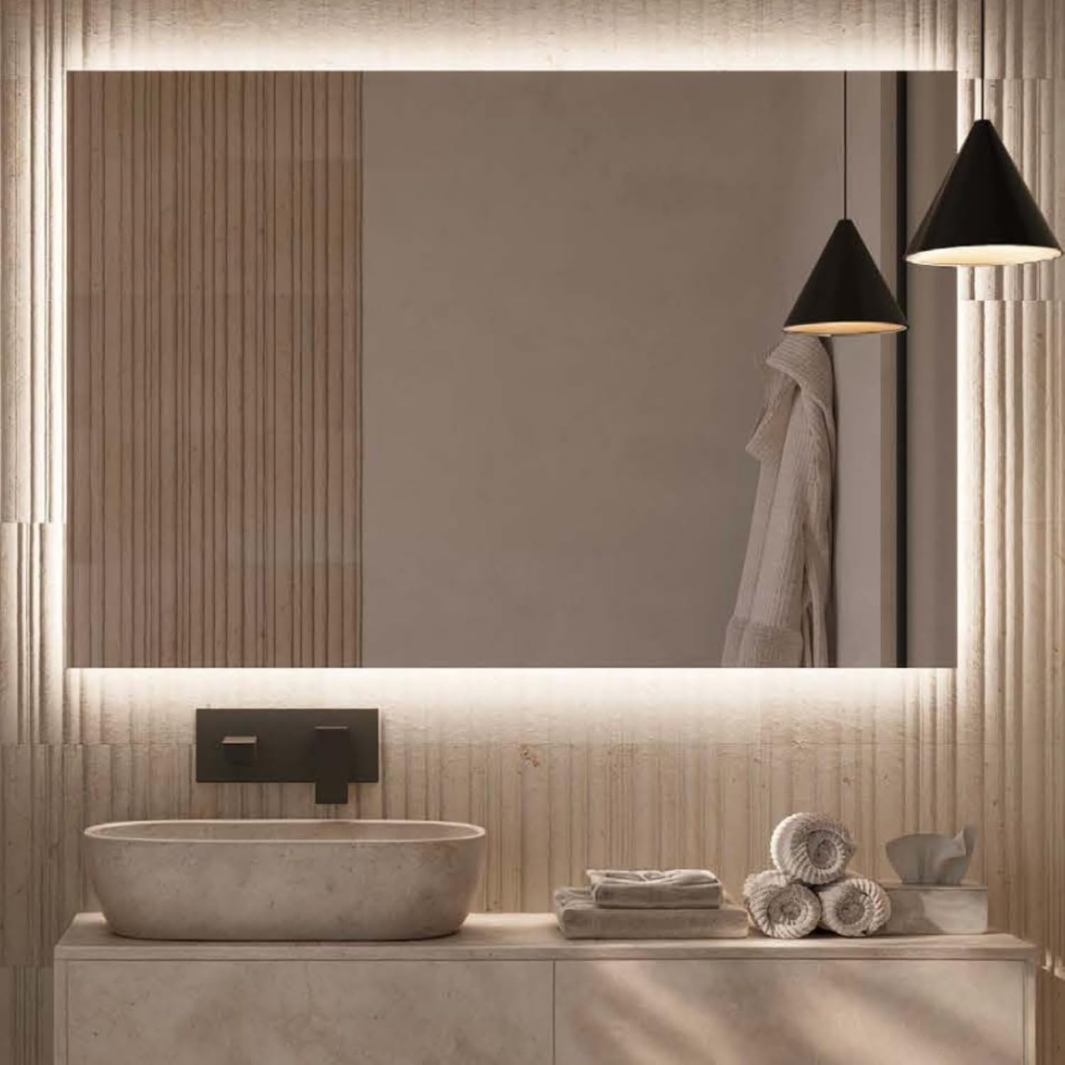 NOLUXA LEDIMEX - Espejo Retroiluminado Baño 90x80cm | Luz LED Fría 6000k | Espejo Cuarto de Baño con Luz Integrada sin Marco para Mueble | Serie Suecia-Sofagethut
