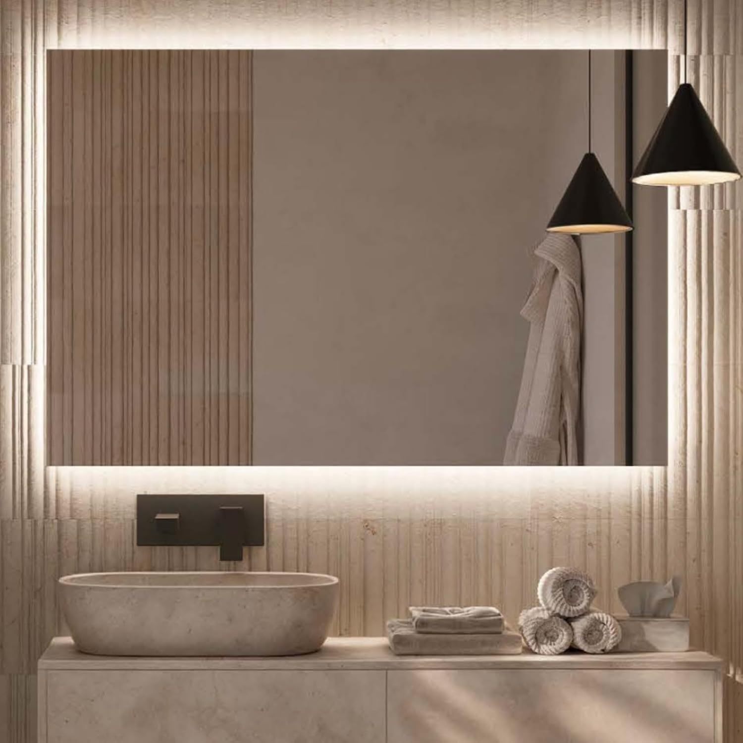 NOLUXA LEDIMEX - Espejo Retroiluminado Baño 90x80cm | Luz LED Fría 6000k | Espejo Cuarto de Baño con Luz Integrada sin Marco para Mueble | Serie Suecia-Sofagethut