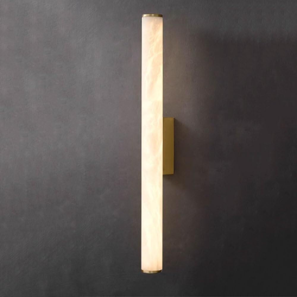 Aplique pared largo y moderno mármol, estilo español, con pantalla alabastro y detalles en latón. Acabado dorado/negro, ideal for comedor o pasillo.(Gold)-Sofagethut