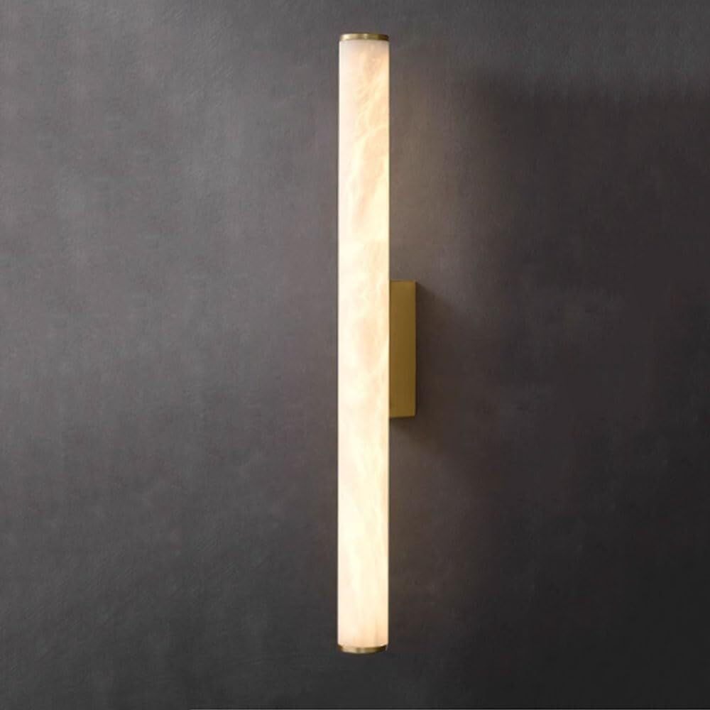 Aplique pared largo y moderno mármol, estilo español, con pantalla alabastro y detalles en latón. Acabado dorado/negro, ideal for comedor o pasillo.(Gold)-Sofagethut