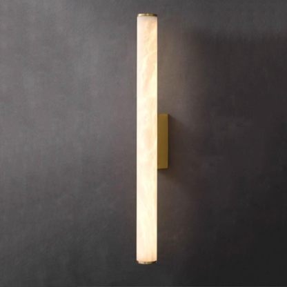 Aplique pared largo y moderno mármol, estilo español, con pantalla alabastro y detalles en latón. Acabado dorado/negro, ideal for comedor o pasillo.(Gold)-Sofagethut