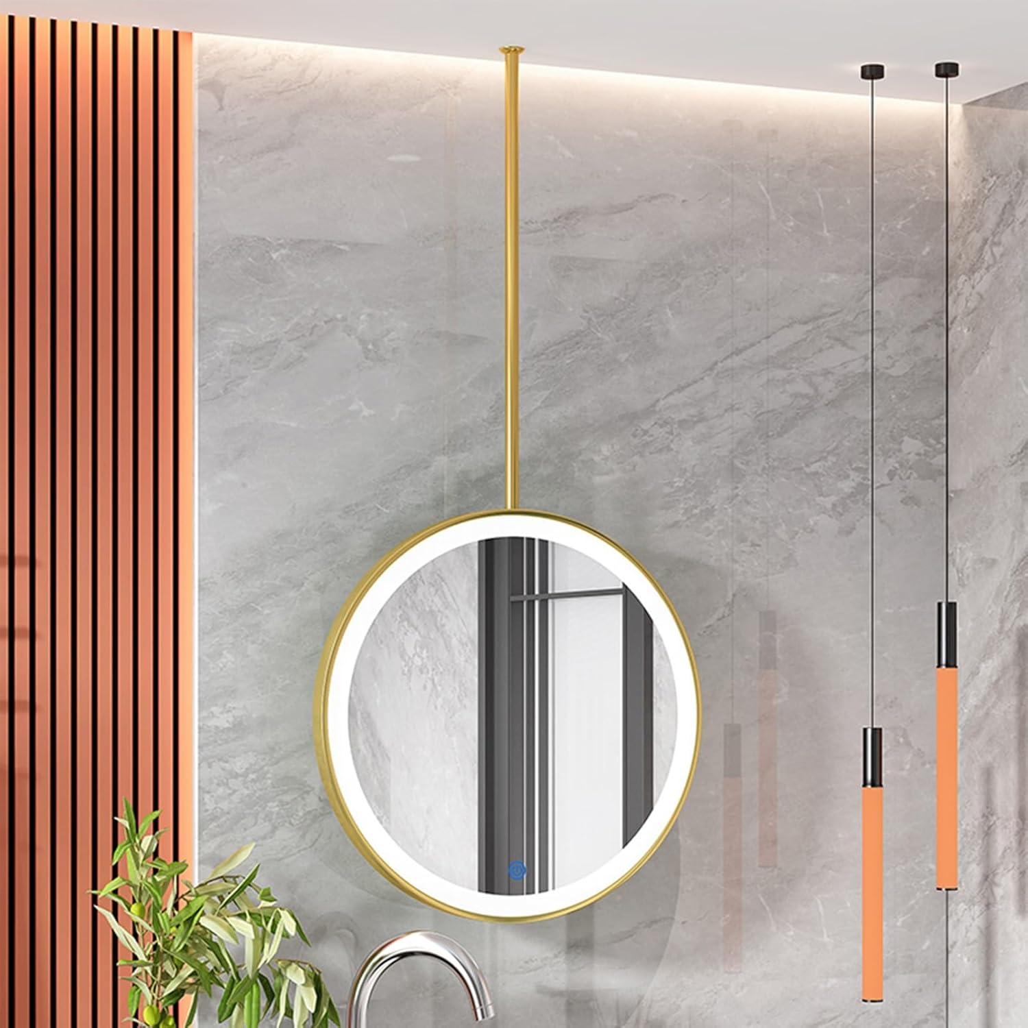 Espejo Redondo para Colgar en el Techo con luz LED - Tocador Flotante para baño, tocador y Pasillo. Luz Regulable en 3 Colores (diámetro: 40 cm/15,7 Pulgadas).-Sofagethut