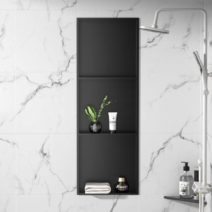 Nicho de ducha de acero inoxidable, 900 x 300 x 100 mm, color negro mate, con 2 estantes, sin necesidad de nicho de pared de azulejos, estante de ducha de baño incrustado, almacenamiento de-Sofagethut
