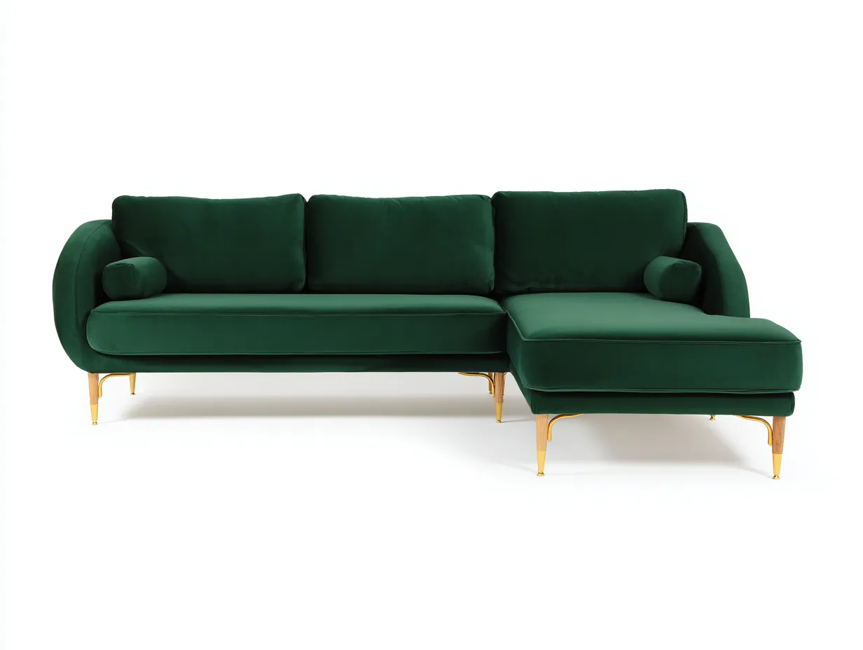 Divano angolare in velluto verde scuro 260x160x82 cm - design elegante per soggiorno-Loftuploft