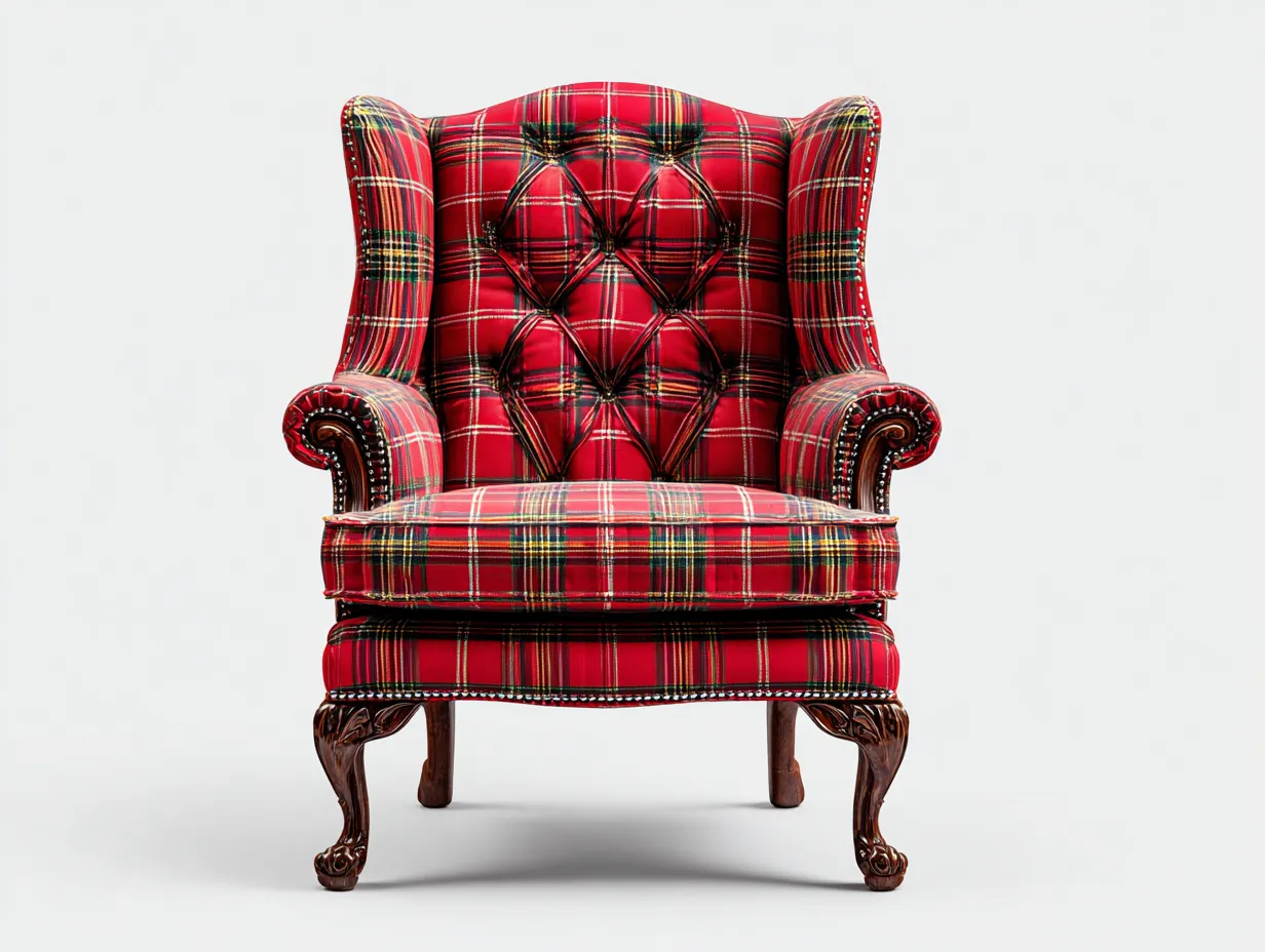 Poltrona a orecchioni in tessuto scozzese 94x89x115 cm - rosso - stile classico per soggiorno-Loftuploft