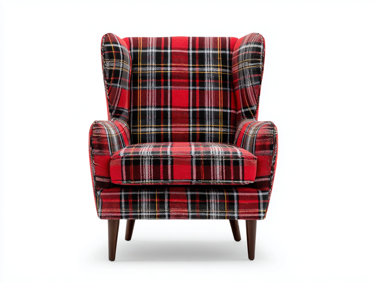 Poltrona a orecchioni in tessuto scozzese 88x84x106 cm - rosso - stile moderno classico per soggiorno-Loftuploft