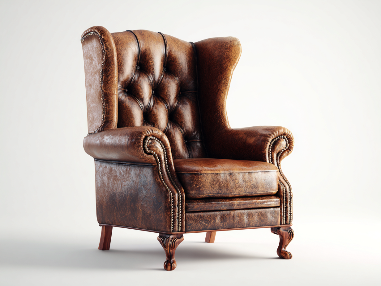 Poltrona a orecchioni in pelle 88x82x108 cm - marrone - stile classico per soggiorno-Loftuploft