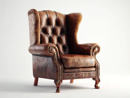 Poltrona a orecchioni in pelle 88x82x108 cm - marrone - stile classico per soggiorno-Loftuploft